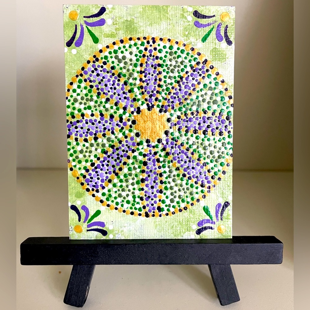 ACEO Collectible Original Art “Daisy Daze” Dot  Pointillism Mandala Mini Signed